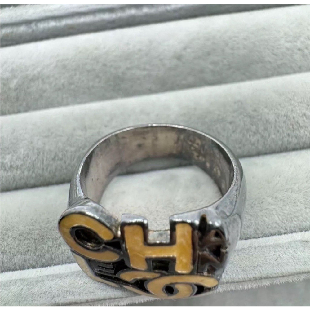 CHANEL Vintage 20th Century Silver Ring Size 6.5 with Enamel Logo Design & COA - Picture 6 of 11